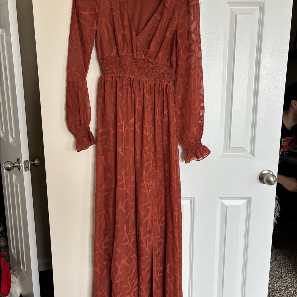 Rust Orange Long Sleeve Maxi Dress